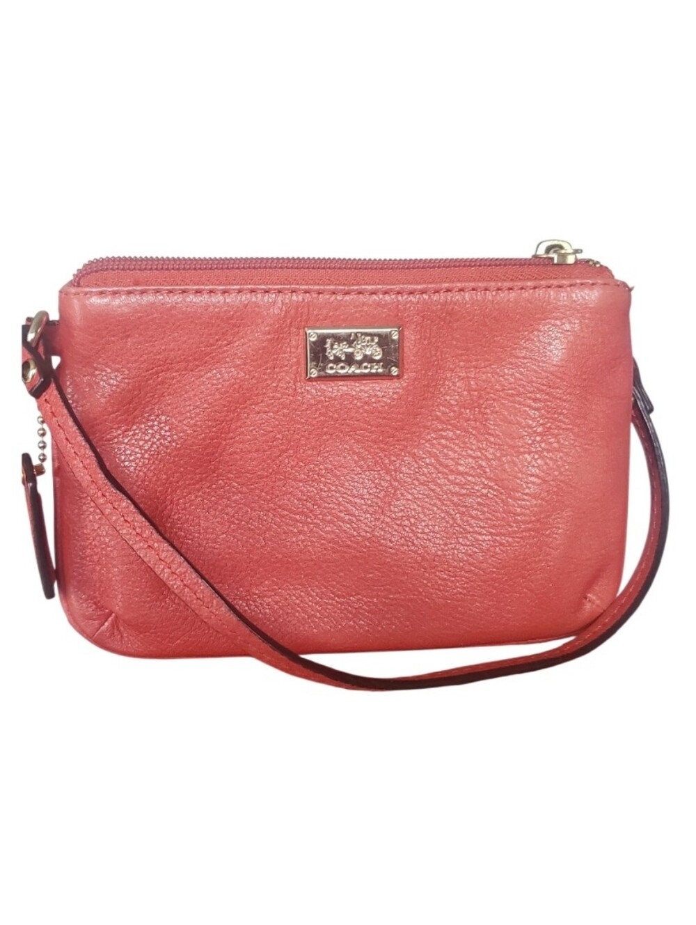 🎉 Sale: 2/$75 Coach Coral Leather Wristlet - Coral/Gold Hardware